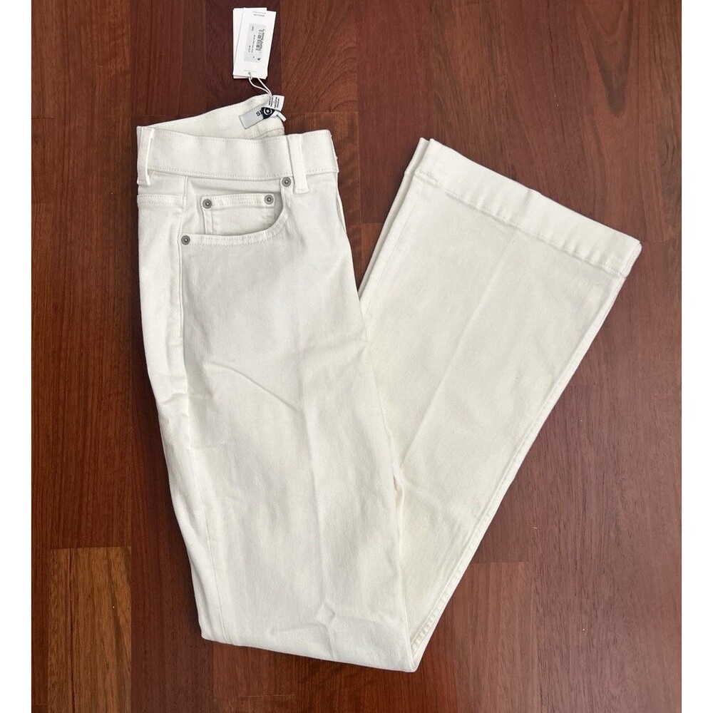 Spanx Women's Sz 8 Off White Linen Flare Jeans SPANX Shaping Tummy Control